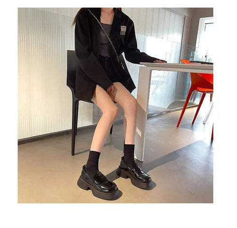 Patent Leather All-Match Clogs Platform Loafers